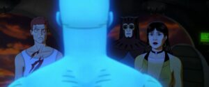 Walter Kovacs, Nite Owl, and Silk Spectre react to Doctor Manhattan