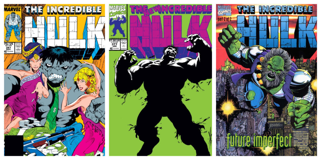The Incredible Hulk #347 and #377 and the Incredible Hulk Future Imperfect #2 covers 