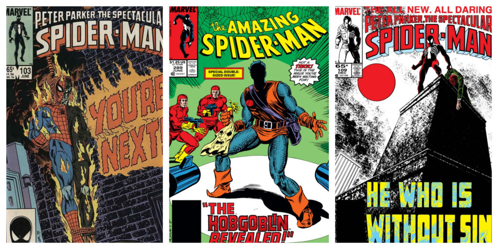 Spectacular Spider-Man #103 and #109, Amazing Spider-Man #289 covers
