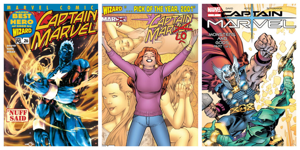 Captain Marvel vol. 4 #26 and #31 and vol. 5 #7 covers