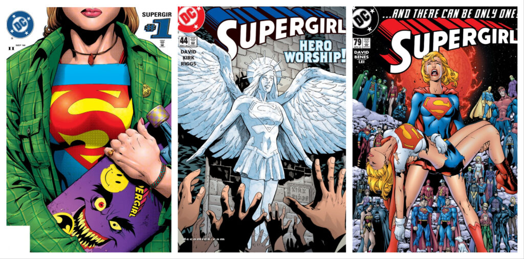 Supergirl #1, #44, and #79 covers