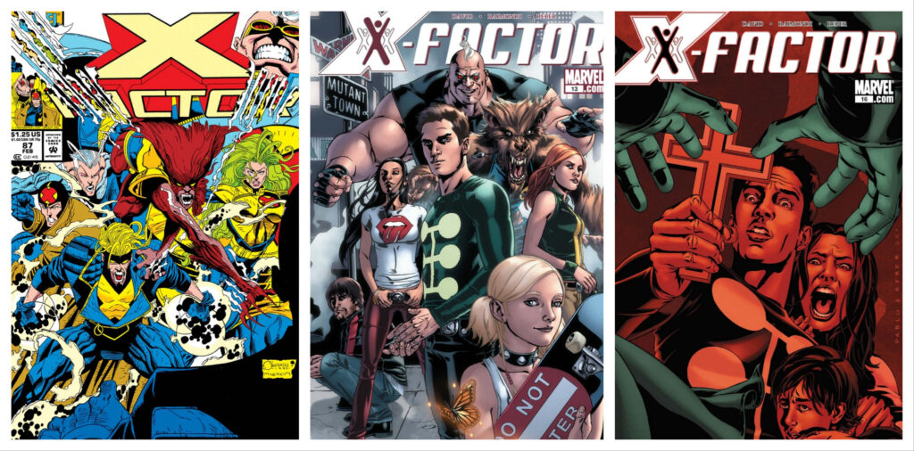 X-Factor vol. 1 #87 and vol. 2 #13 and #16 covers